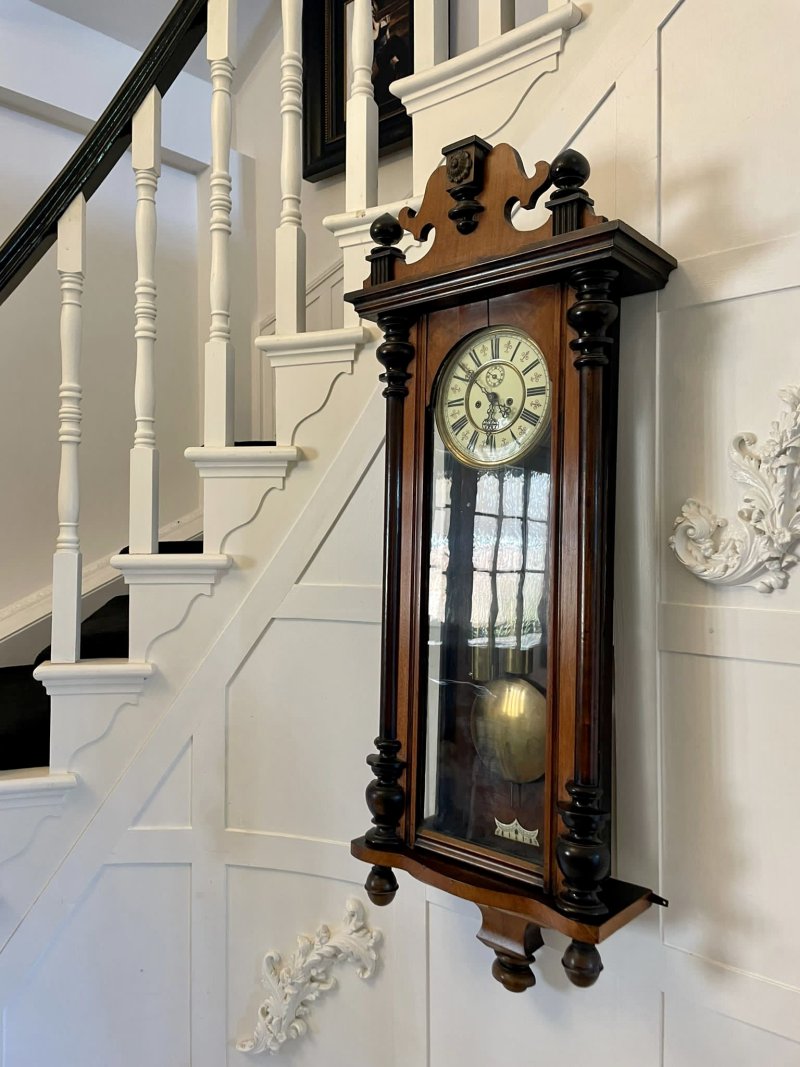 Antique Victorian Quality Carved Walnut Vienna Wall Clock - Image 3